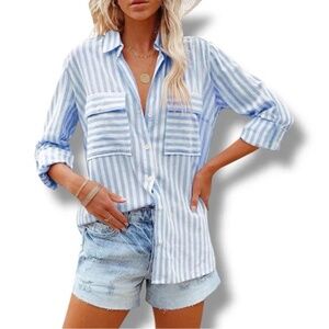 White and Blue Long Sleeve Button Down Shirt